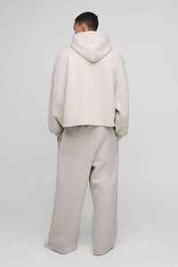 Men's Oversized Hooded Zip-Up <b>Sweatshirt</b> Solid Color French Terry Cotton Breathable Autumn Regular Fit Knitted - Product Image 3