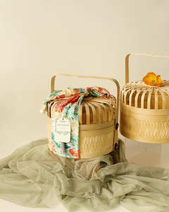 Panier à poignée circulaire simple, flexible, en bambou naturel, fait main, écologique, de qualité alimentaire, artisanat Sisu - Product Image 2