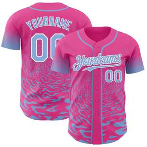 Jersey de Béisbol Personalizado Rosa y Azul, Más Vendido, con Botones, 100% Poliéster, Malla Transpirable de Secado Rápido, con Logotipo y Nombre Personalizados - Product Image 1