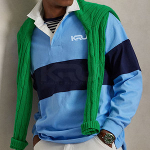 Camiseta de Rugby de Manga Larga para Hombre, Color Azul Marino Claro, con Bloques de Color, Logotipo Bordado, Cuello Camisero, Poliéster que Absorbe la Humedad, Corte Regular - Product Image 6