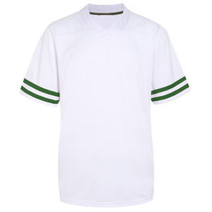 White Short Sleeve <b>Soccer</b> Jersey With Green Striped Sleeves Crew Neck Moisture Wicking Adult Unisex Regular Fit - Product Image 1