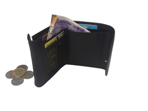 Wriza Everyday Minimalist Black Goat Leather Ladies Purse Premium Compact <b>Wallet</b> 3 Card Slots 2 Pockets <b>Small</b> Fashion Women Bag - Product Image 2