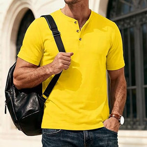 Camiseta Henley de Manga Corta para Hombre, Absorbente de Humedad, Ligera, de Algodón, Informal, Básica, Transpirable, Suave, Corte Regular - Product Image 4