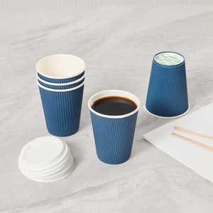 Vasos de Papel Azules Acanalados al por Mayor, Vasos Desechables para Café de 6oz, Vasos para Bebidas Calientes con Pared Acanalada para Cafeterías, Restaurantes y Comida para Llevar - Product Image 1