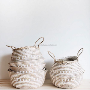 Panier à ventre en jonc de mer du Vietnam à deux niveaux avec poignées, pour le marché européen, cuisine, salle de bain, naturel et durable - Product Image 4