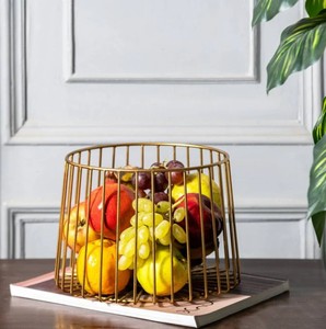 Modern Gold Metal Wire Fruit Basket Decorative Round Fruit Bowl <b>Tabletop</b> Centerpiece Kitchen Storage Organizer - Product Image 4