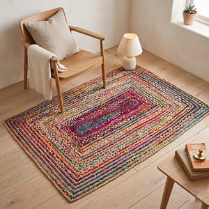 90 × 150 cm Colourful Braided Chindi Accent Rug for Reading Corner & Kids Room - Product Image 1