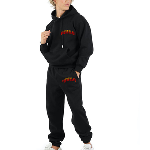 Men's Hooded Fleece Tracksuit Set Regular Fit Color Blocking Streetwear Winter Heavyweight <b>Sweat</b> <b>Suit</b> - Product Image 3