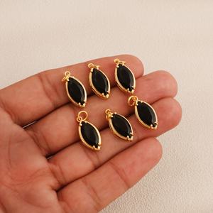 Elegant Black <b>Onyx</b> Marquise Gemstone Charm Connector Gold Plated Prong Set for <b>Necklace</b> Making Handmade Fashion Pendants Charms - Product Image 2