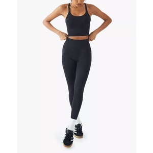 Women's 2 Piece Yoga Set High Waist <b>Seamless</b> <b>Leggings</b> Scoop Neck Racerback Crop Top Solid Gray Spandex Polyester - Product Image 4