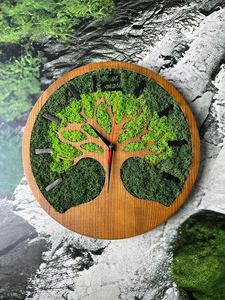 นาฬิกาแขวนผนังไม้ดีไซน์เฉพาะตัว ประดับมอสคงรูป ไม่มีเสียงติ๊ก นาฬิกาแขวนผนังทำจากมอสและไม้สั่งทำพิเศษ นาฬิกาลายพฤกษศาสตร์ ของขวัญสำหรับตกแต่งบ้าน - Product Image 6