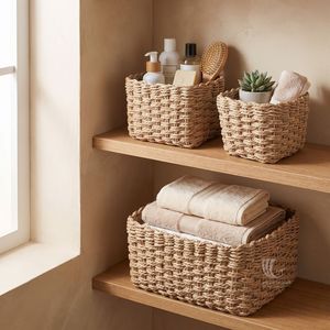 Woven Paper <b>Rope</b> <b>Storage</b> <b>Baskets</b> Set of 3, Nestable Bathroom Vanity & Closet Organizer <b>Baskets</b>, Eco-Friendly Home Organization - Product Image 6