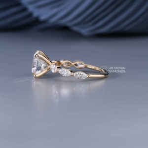 Anillo de Oro Amarillo de 14 Quilates con Diamantes Cultivados en Laboratorio de Múltiples Formas, Anillo de Lujo para Mujer con 7 Piedras de Corte Marquesa y Redondo, Calidad EF, 3.82ctw - Product Image 5