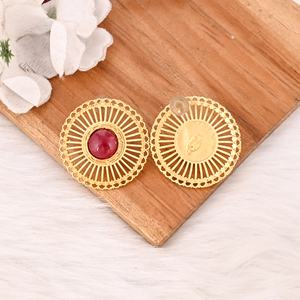 Pendientes Elegantes de Rubí Corindón con Baño de Oro, Joyería Artesanal de Moda para Mujer - Product Image 5