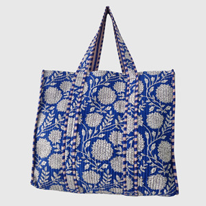 Bolso Tote de Algodón Estilo Bohemio con Patrón Floral Azul, Bolso de Compras para Mujer con Parte Superior Abierta, Apto para Todas las Temporadas - Product Image 5