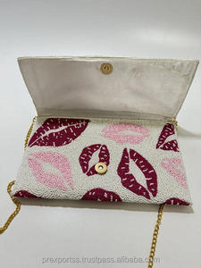 Bolso de Mano Romántico con Cuentas, Bordado a Mano con Labios, Multicolor, Portátil, de Lujo, de Diseñador, Regalo Personalizado, Venta al por Mayor - Product Image 4