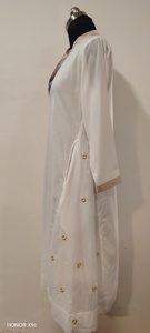 Robe Formelle Blanche en Lin à Col en V, Coupe Trapèze, Manches Trois-Quarts, Longueur Cheville, Unie et Respirante pour Femme - Product Image 2