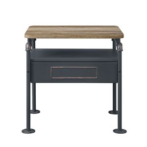 Comodino con finitura in rovere antico e sabbia grigio antico in rovere antico e grigio sabbia - Product Image 3