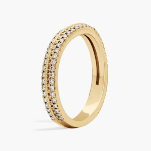 Bague pour femme en or jaune de luxe avec diamant naturel pavé incurvé et taille brillant rond - Product Image 3