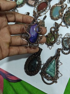 Handmade Copper Wire Wrapped Red Jasper Pendant Necklace Boho Style Jewelry Wholesale - Product Image 5