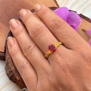 <b>Garnet</b> Engagement <b>Ring</b> Oval Red Stone <b>Ring</b> 925 Sterling <b>Silver</b> 14K Gold Plated Promise Jewelry Gift - Product Image 6