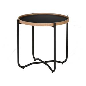 Nordic Round Side <b>Table</b> Wood and Metal <b>Table</b> <b>Legs</b> with Raised Edge Detail <b>for</b> Home Decor and Bedroom - Product Image 1