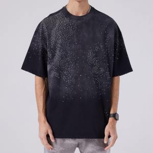 T-shirt personnalisé pour homme avec strass, tissu tricoté 180 GSM, col rond, manches courtes, style hip-hop, logo imprimé uni - Product Image 5