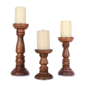Juego de portavelas de madera de mango sostenible al por mayor de 3 soportes de portavelas de madera vintage de alta calidad venta directa de fábrica - Product Image 2