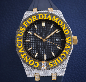 Reloj Personalizado con Caja Redonda, Esfera Azul, Diamante Moissanita y Correa de Goma Azul, Características Clásicas, Colección para Fiestas - Product Image 1