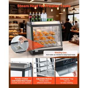 Commercial 3-Tier Food Warmer Display 1200W LED Light 75L Capacity Hamburger Steam <b>Heating</b> <b>Top</b> Storage Adjustable Shelves Model - Product Image 6