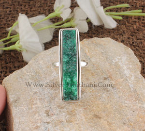 Natural Green Druzy Sterling <b>Silver</b> Classic Amethyst <b>Ring</b> Rectangle Raw Geode Stone <b>Statement</b> <b>Ring</b> for Women Wedding Party - Product Image 2