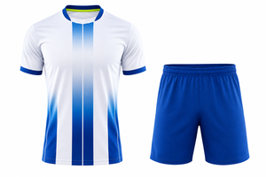 Conjunto de Camiseta y Pantalones Cortos de Fútbol para Hombre, Rayas Blancas y Azules, Cuello Redondo, Manga Corta, Impresión Sublimada, Absorbe la Humedad, para Todas las Temporadas - Product Image 2