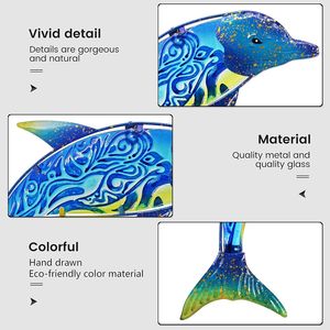 Sculture in Vetro e Metallo a Tema Delfino e Pesce, Decorazione Murale per Esterni, Tema Oceanico per Soggiorno e Camera da Letto - Product Image 3