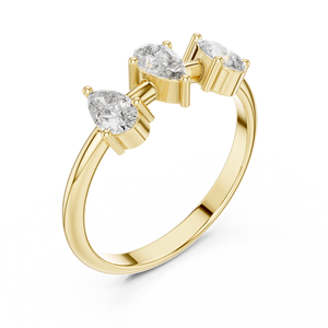 Bague de fiançailles en or jaune avec diamant taille ovale et quatre griffes, bijoux de mariée, or jaune avec diamant moissanite taille poire trois pierres - Product Image 4