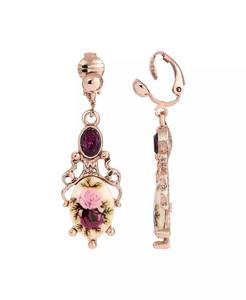 Orecchini a clip con fiore di cristallo viola rosa |   2028 - Product Image 1