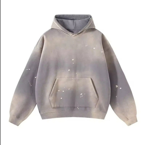 Sweat-shirt à capuche noir oversize pour homme, 100 % polyester, en molleton bouclette, imprimé par pulvérisation, sportif, hiver, effet délavé, anti-boulochage, respirant - Product Image 3