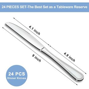 Juego de 24 Cuchillos de Cena Afilados con Mango de Diseño Elegante, Acero Inoxidable de Grado Alimenticio, Incluye Cuchillo para Mantequilla - Product Image 3