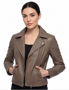 Veste de moto en cuir d'agneau véritable pour femmes Gravs, coupe-vent, écologique, service OEM personnalisé - Product Image 4