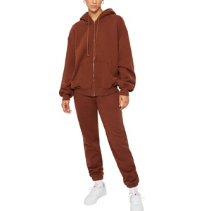 Survêtement d'hiver en coton et polyester écologique avec logo personnalisé pour femmes ensemble de jogging deux pièces - Product Image 1