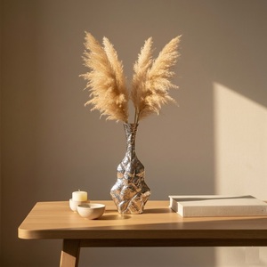 Vase à fleurs en céramique noir mat fait main avec deux poignées, style nordique, carafe décorative texturée en terre cuite pour pots modernes - Product Image 3