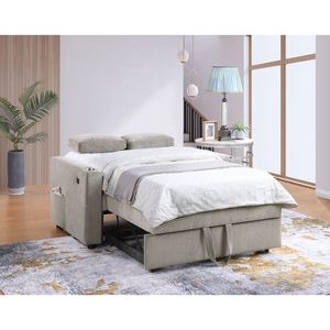 Divano letto convertibile Luelle 57"W in velluto a coste grigio con portabicchieri, porte USB, tasche porta riviste e trapuntatura - Comodo divano letto - Product Image 5