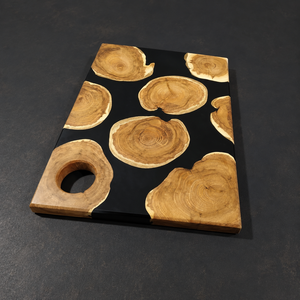 Stunning Boscage Walnut Wooden Chopping Board Features Unique Natural <b>Wood</b> Log <b>Slices</b> Embedded Within A Sleek Matte Black Resin - Product Image 2