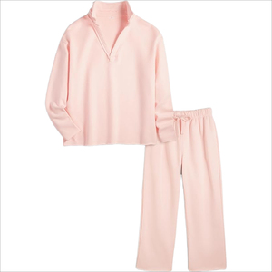 Women's 2-Piece Lounge Set - Long Sleeve V-Neck Pullover Sweatshirt and Wide-Leg Pants Casual Travel <b>Tracksuit</b> - Product Image 6