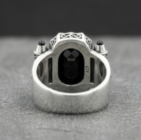 Signet unisexe en argent sterling 925 avec pierre précieuse onyx noir 12x16mm, serti clos rectangulaire, fait main, plaqué rhodium, style punk