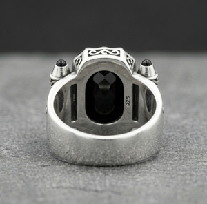 Anillo de Sello para Hombre, Plata de Ley 925, Ónix Negro, Gema de 12x16mm, Engaste Rectangular, Estilo Punk, Geométrico, Moda, Uso Diario - Product Image 3