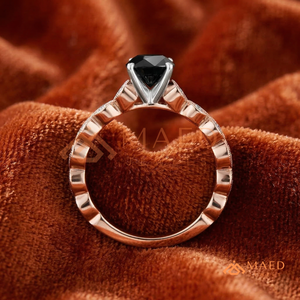 Anillo de compromiso vintage de oro rosa de 2 quilates con moissanita negra de corte brillante redondo y anillo de boda de oro blanco de 14 quilates con corte marquesa para mujer - Product Image 2