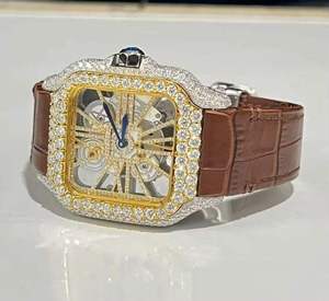 Montres de luxe personnalisées pour hommes, montres Moissanite Hip Hop entièrement serties, cadran bleu argenté et doré, montre analogique avec diamants bleus Moissanite - Product Image 2