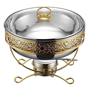 Arabic Luxury Gold Stainless Steel Casserole Dish with <b>Glass</b> <b>Lid</b> 33cm Round Insulated Food Warmer <b>Container</b> - Product Image 1