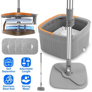 Sistema Secchio per Mop con Doppio Scomparto e 4 Panni in Microfibra Spessi Lavabili per la Pulizia Domestica - Product Image 1