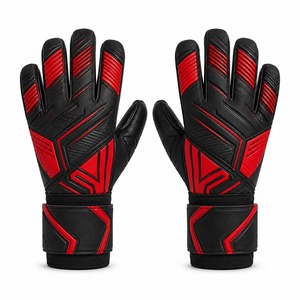 Gants de gardien de but de football professionnels, noir et rouge, en cuir PU, à doigts entiers, antidérapants, respirants, avec sangle de poignet réglable, unisexe - Product Image 1